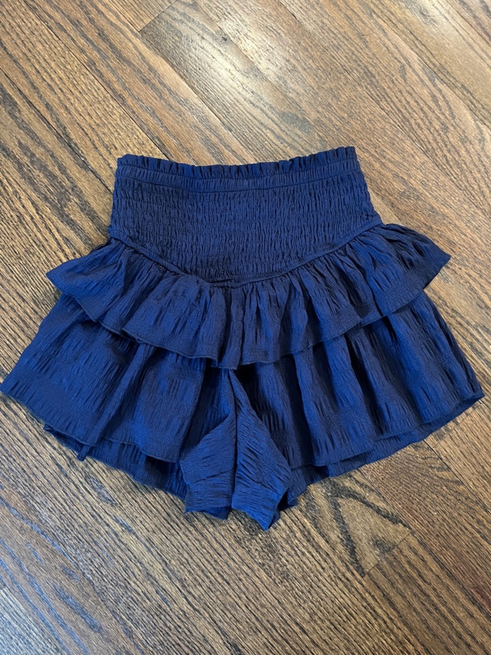 Smocked Waist Ruffle Tiered Navy Women's Skorts sz sm